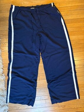 Womens Navy Blue Track Pants with White Side Stripes
